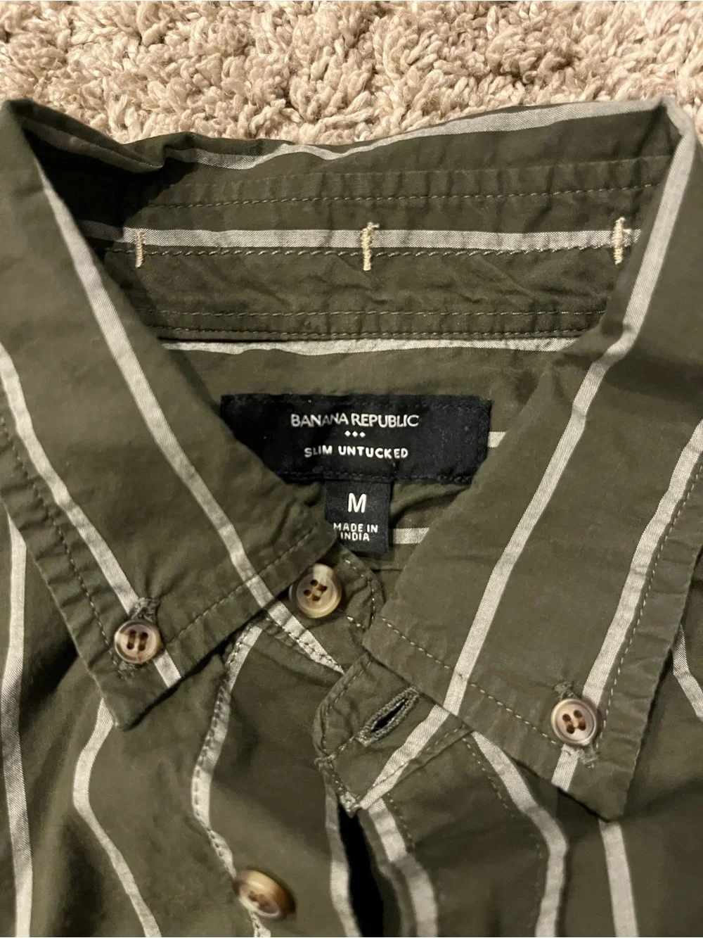 Banana Republic Olive Green Striped Button-Down Shirt